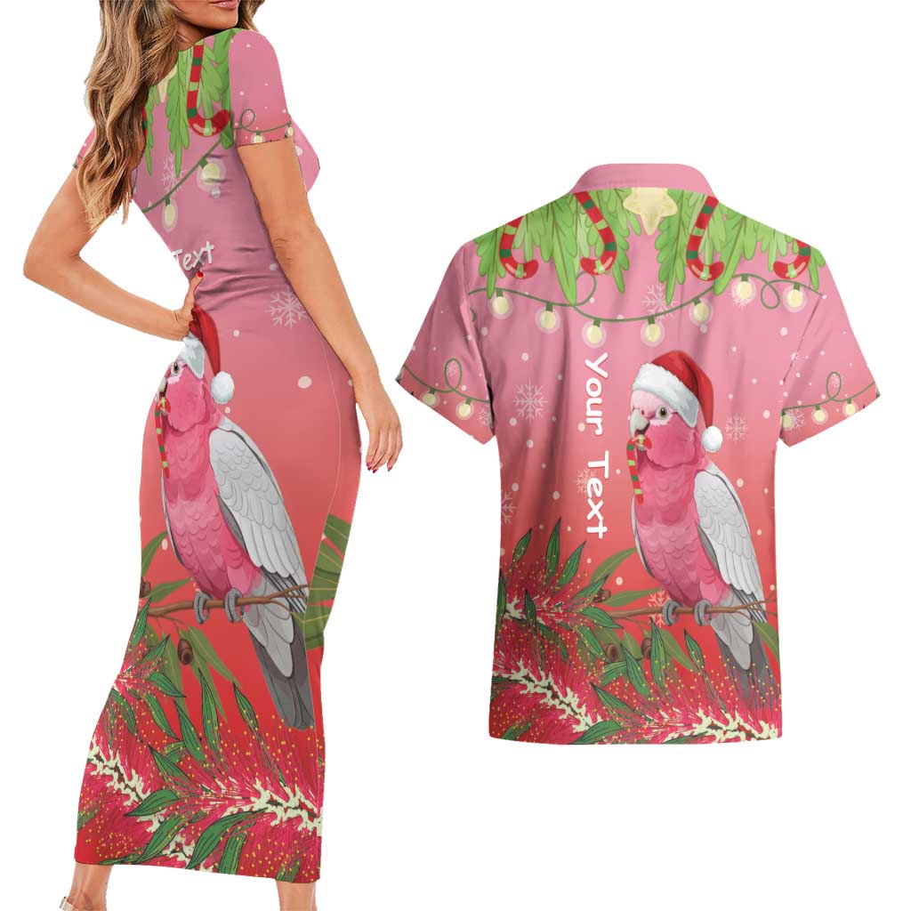 Personalised Galah Australia Christmas Couples Matching Short Sleeve Bodycon Dress and Hawaiian Shirt Merry Chrissie Bottlebrushes - Aussie Hoodie