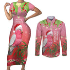Personalised Galah Australia Christmas Couples Matching Short Sleeve Bodycon Dress and Long Sleeve Button Shirt Merry Chrissie Bottlebrushes - Aussie Hoodie