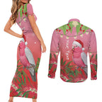 Personalised Galah Australia Christmas Couples Matching Short Sleeve Bodycon Dress and Long Sleeve Button Shirt Merry Chrissie Bottlebrushes - Aussie Hoodie