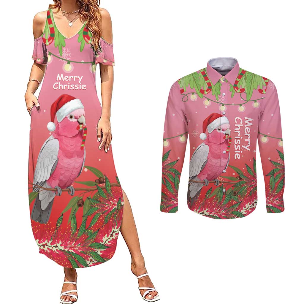Personalised Galah Australia Christmas Couples Matching Summer Maxi Dress and Long Sleeve Button Shirt Merry Chrissie Bottlebrushes - Aussie Hoodie