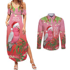 Personalised Galah Australia Christmas Couples Matching Summer Maxi Dress and Long Sleeve Button Shirt Merry Chrissie Bottlebrushes - Aussie Hoodie