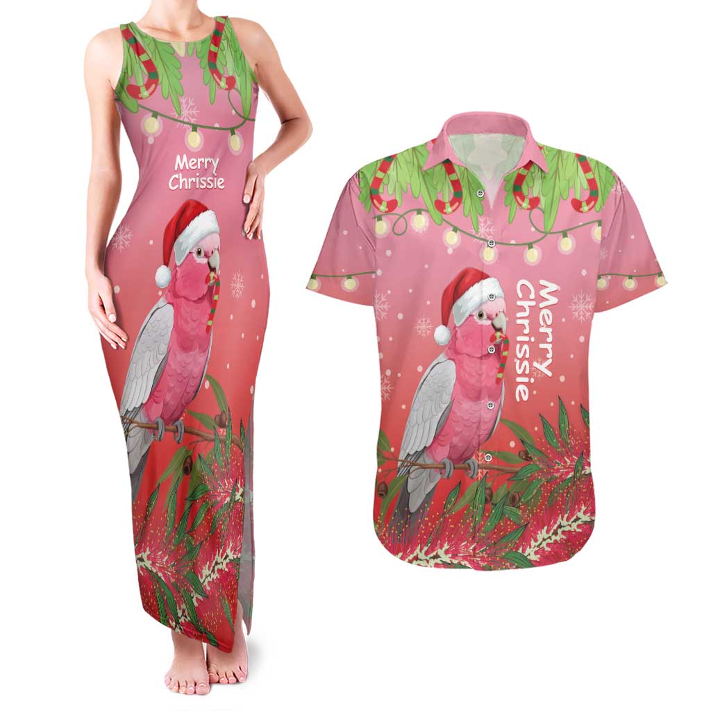 Personalised Galah Australia Christmas Couples Matching Tank Maxi Dress and Hawaiian Shirt Merry Chrissie Bottlebrushes - Aussie Hoodie