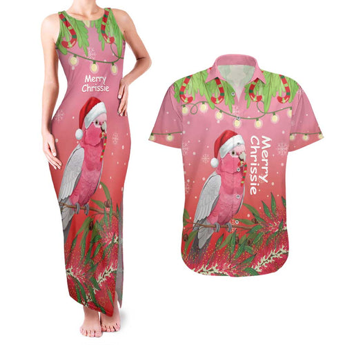 Personalised Galah Australia Christmas Couples Matching Tank Maxi Dress and Hawaiian Shirt Merry Chrissie Bottlebrushes - Aussie Hoodie
