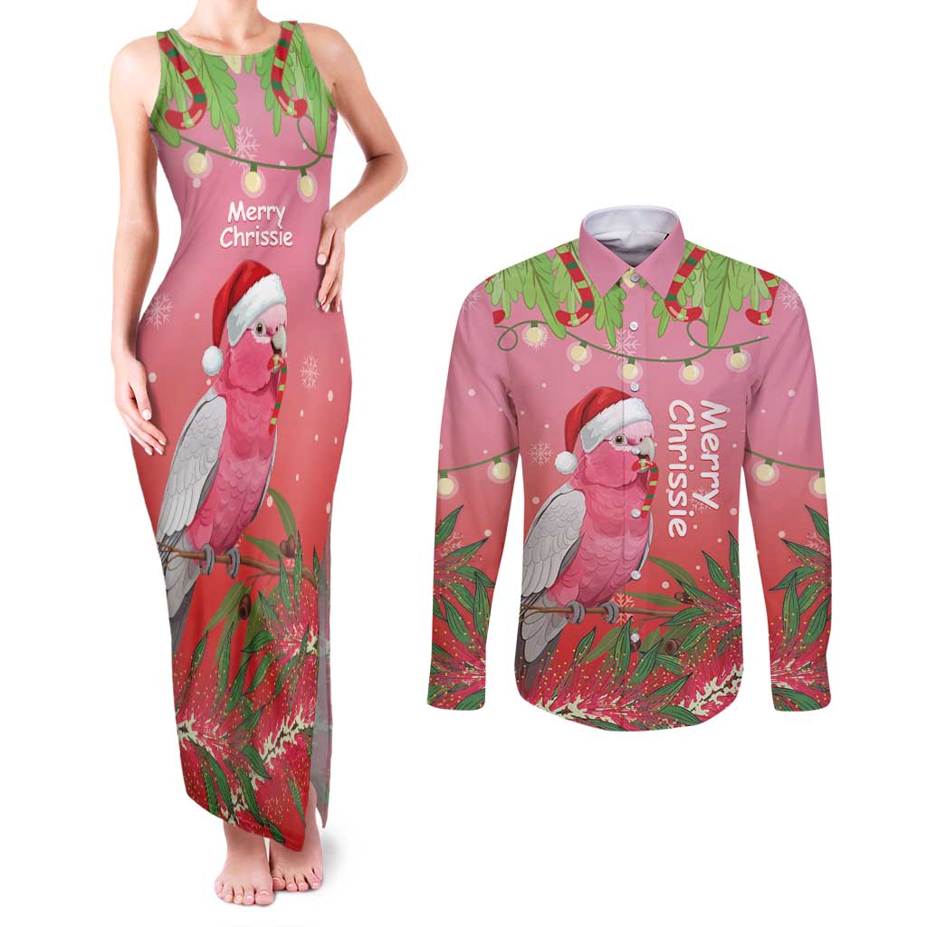 Personalised Galah Australia Christmas Couples Matching Tank Maxi Dress and Long Sleeve Button Shirt Merry Chrissie Bottlebrushes - Aussie Hoodie