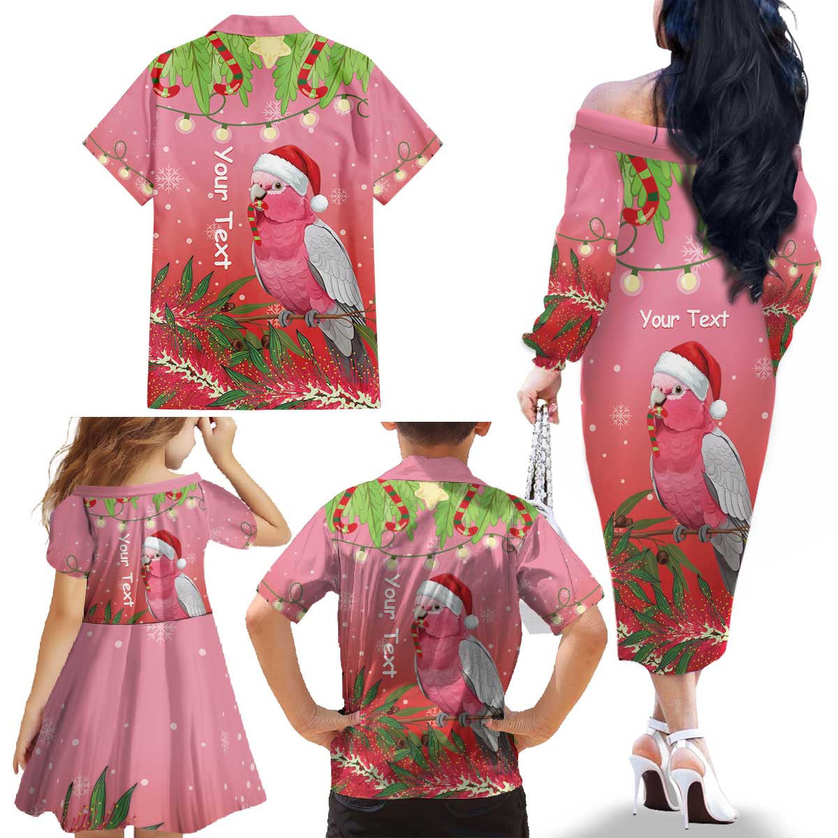 Personalised Galah Australia Christmas Family Matching Off The Shoulder Long Sleeve Dress and Hawaiian Shirt Merry Chrissie Bottlebrushes - Aussie Hoodie