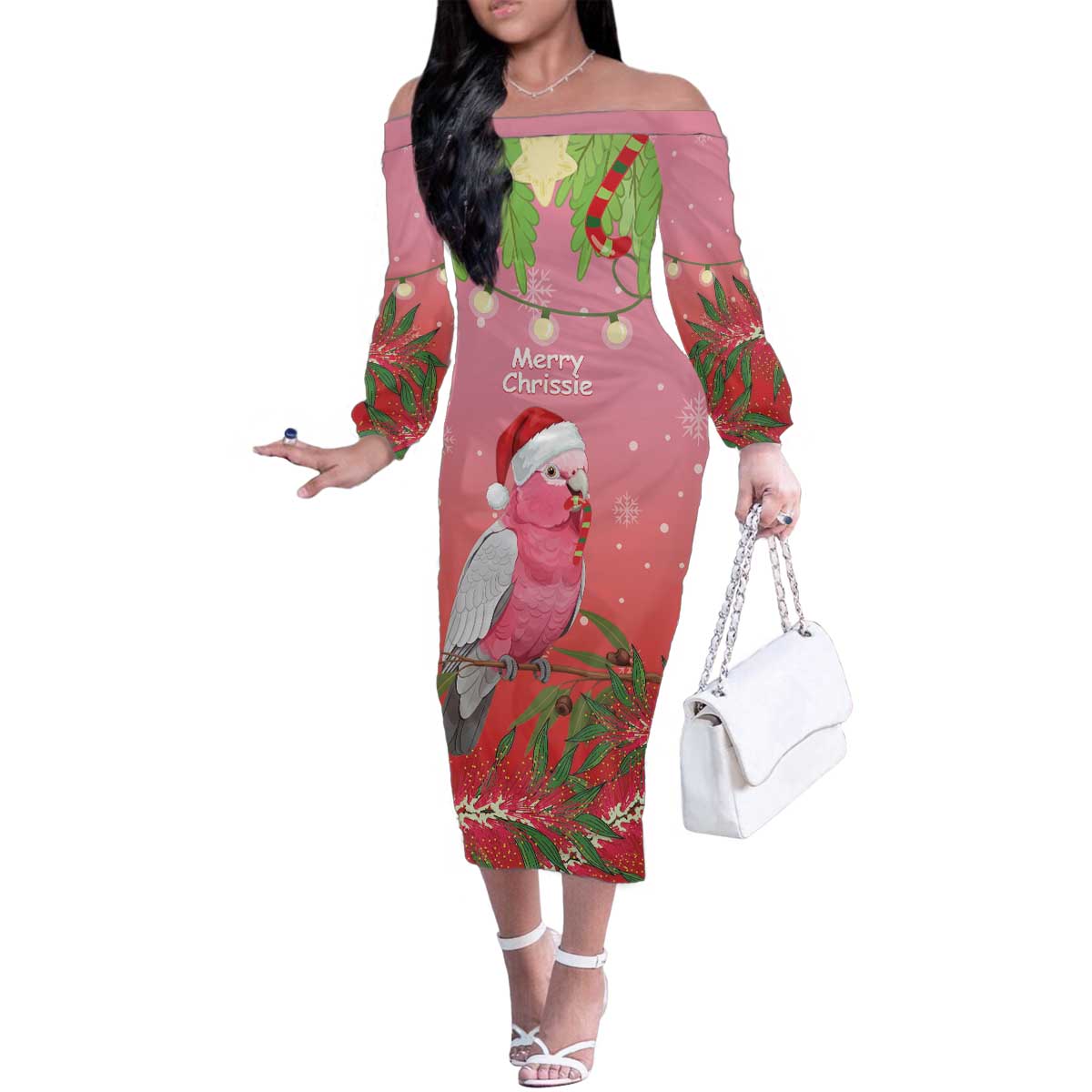 Personalised Galah Australia Christmas Family Matching Off The Shoulder Long Sleeve Dress and Hawaiian Shirt Merry Chrissie Bottlebrushes - Aussie Hoodie