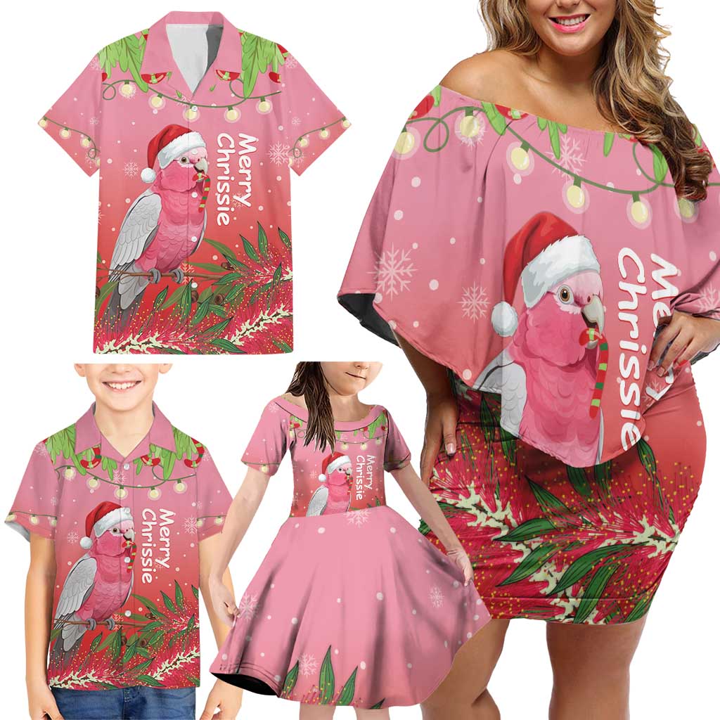 Personalised Galah Australia Christmas Family Matching Off Shoulder Short Dress and Hawaiian Shirt Merry Chrissie Bottlebrushes - Aussie Hoodie