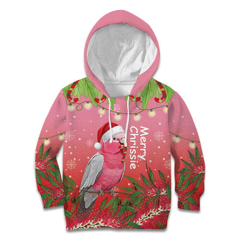 Personalised Galah Australia Christmas Kid Hoodie Merry Chrissie Bottlebrushes - Aussie Hoodie