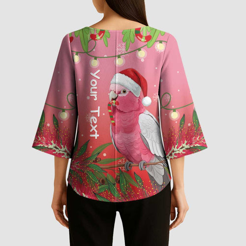 Personalised Galah Australia Christmas Kimono Sleeve Blouse Merry Chrissie Bottlebrushes - Aussie Hoodie