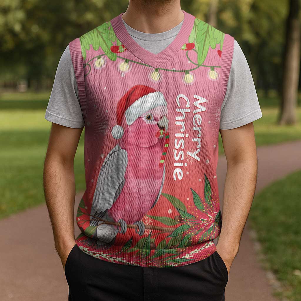 Galah Australia Christmas Knitted V-Neck Vest Merry Chrissie Bottlebrushes - Aussie Hoodie