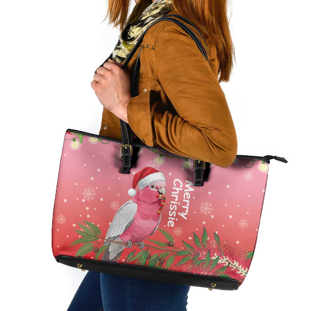 Galah Australia Christmas Leather Tote Bag Merry Chrissie Bottlebrushes - Aussie Hoodie