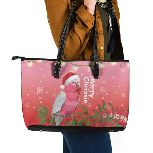 Galah Australia Christmas Leather Tote Bag Merry Chrissie Bottlebrushes - Aussie Hoodie