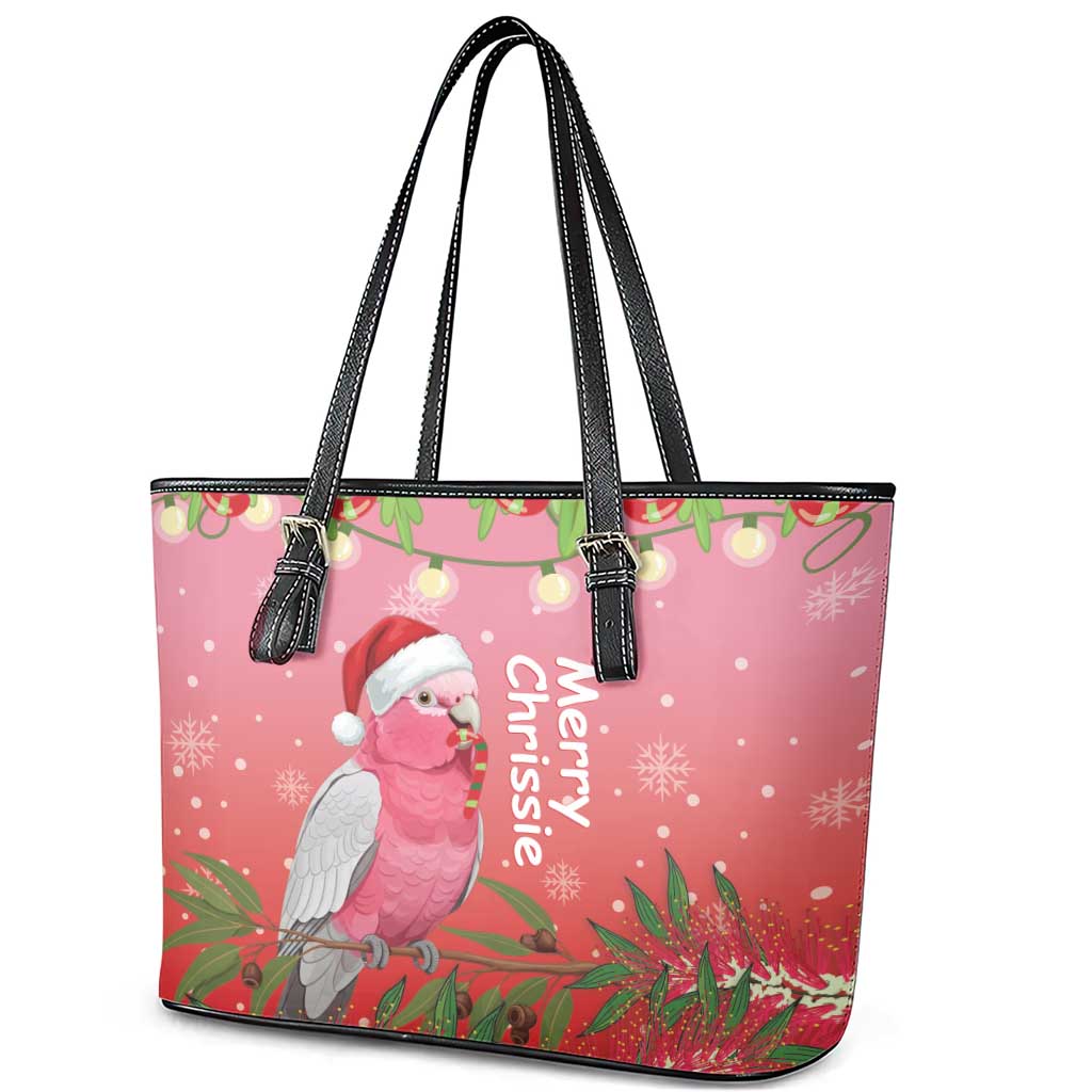 Galah Australia Christmas Leather Tote Bag Merry Chrissie Bottlebrushes - Aussie Hoodie