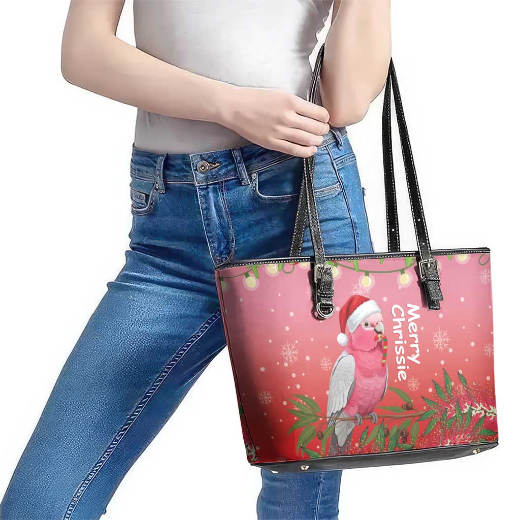 Galah Australia Christmas Leather Tote Bag Merry Chrissie Bottlebrushes - Aussie Hoodie