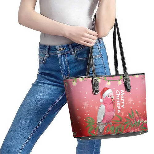 Galah Australia Christmas Leather Tote Bag Merry Chrissie Bottlebrushes - Aussie Hoodie