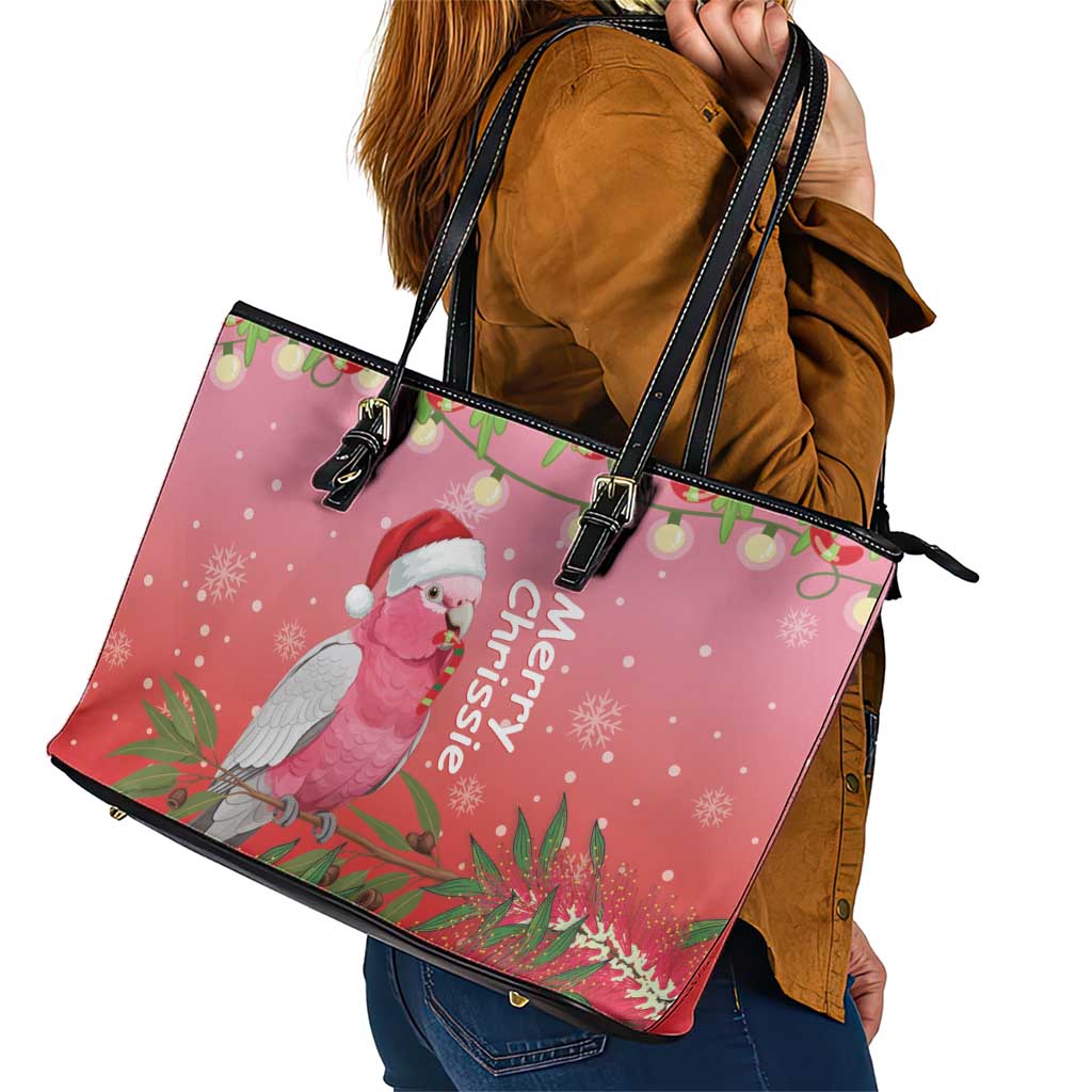 Galah Australia Christmas Leather Tote Bag Merry Chrissie Bottlebrushes - Aussie Hoodie