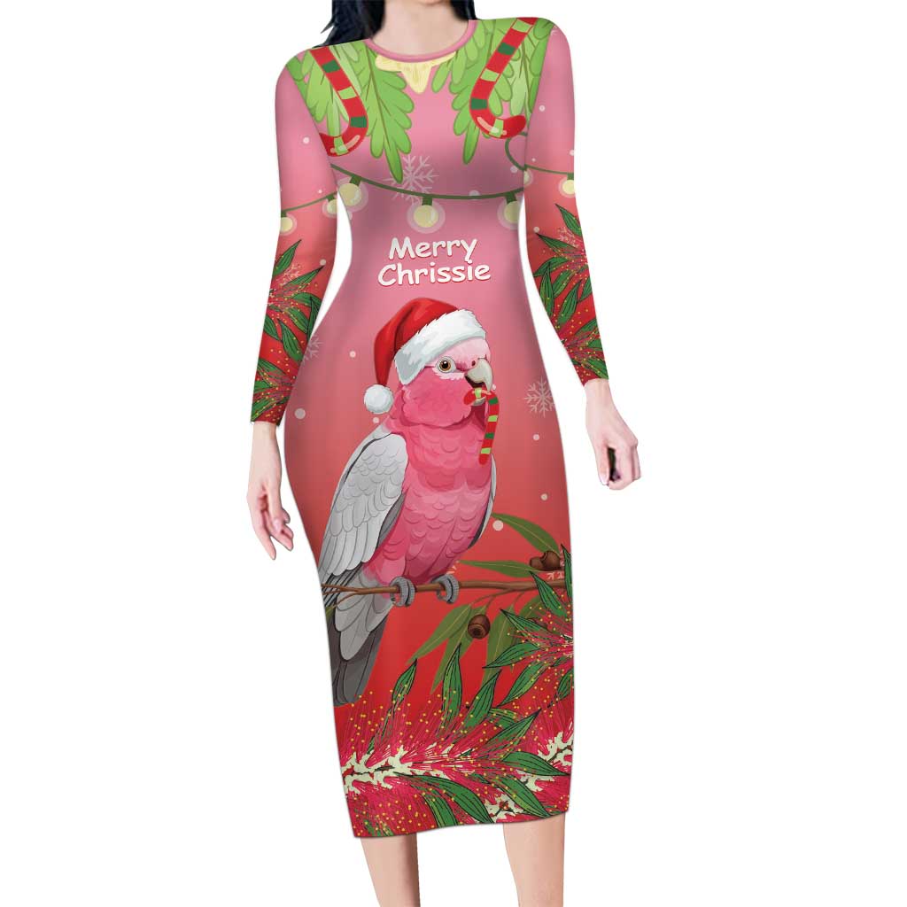 Personalised Galah Australia Christmas Long Sleeve Bodycon Dress Merry Chrissie Bottlebrushes - Aussie Hoodie