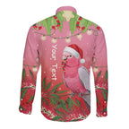 Personalised Galah Australia Christmas Long Sleeve Button Shirt Merry Chrissie Bottlebrushes - Aussie Hoodie