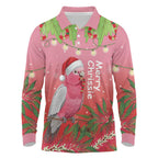 Personalised Galah Australia Christmas Long Sleeve Polo Shirt Merry Chrissie Bottlebrushes - Aussie Hoodie