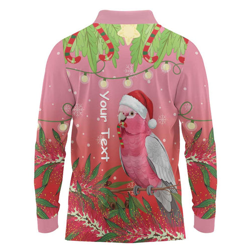 Personalised Galah Australia Christmas Long Sleeve Polo Shirt Merry Chrissie Bottlebrushes - Aussie Hoodie
