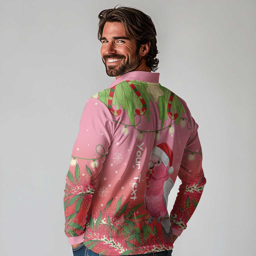 Personalised Galah Australia Christmas Long Sleeve Polo Shirt Merry Chrissie Bottlebrushes - Aussie Hoodie