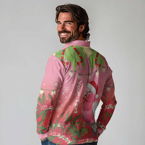 Personalised Galah Australia Christmas Long Sleeve Polo Shirt Merry Chrissie Bottlebrushes - Aussie Hoodie
