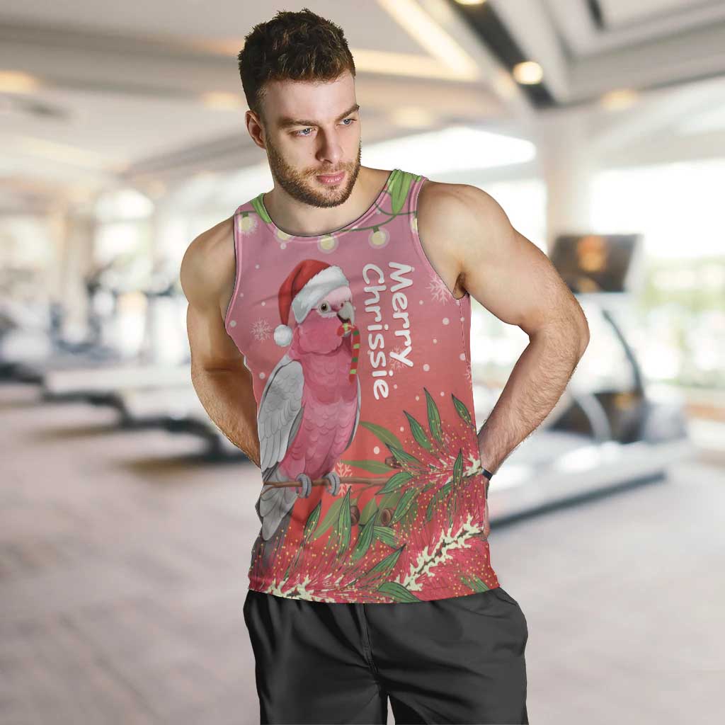 Personalised Galah Australia Christmas Men Tank Top Merry Chrissie Bottlebrushes - Aussie Hoodie