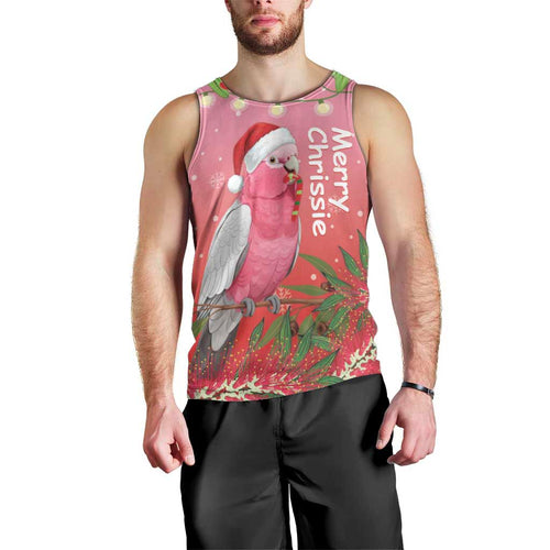 Personalised Galah Australia Christmas Men Tank Top Merry Chrissie Bottlebrushes - Aussie Hoodie