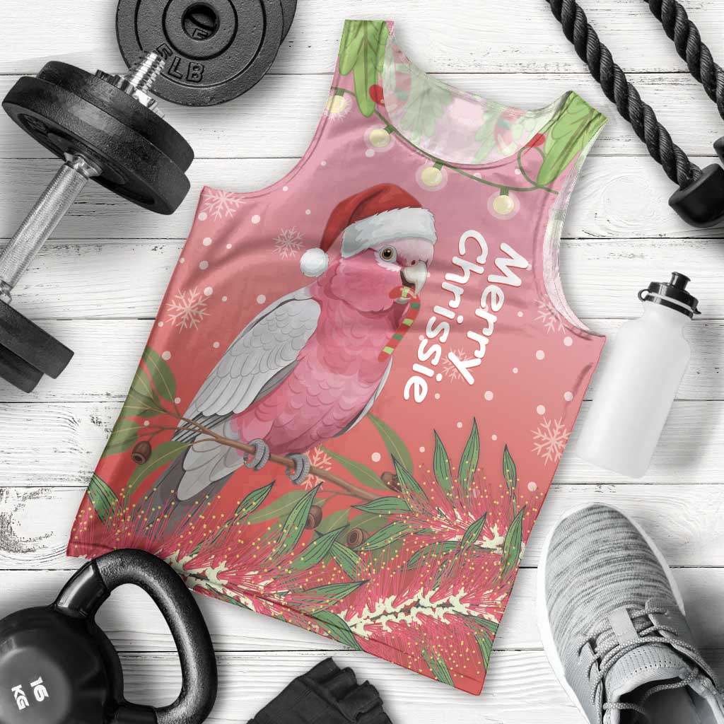 Personalised Galah Australia Christmas Men Tank Top Merry Chrissie Bottlebrushes - Aussie Hoodie