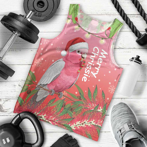 Personalised Galah Australia Christmas Men Tank Top Merry Chrissie Bottlebrushes - Aussie Hoodie