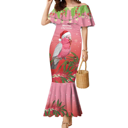 Personalised Galah Australia Christmas Mermaid Dress Merry Chrissie Bottlebrushes - Aussie Hoodie