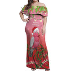 Personalised Galah Australia Christmas Off Shoulder Maxi Dress Merry Chrissie Bottlebrushes - Aussie Hoodie