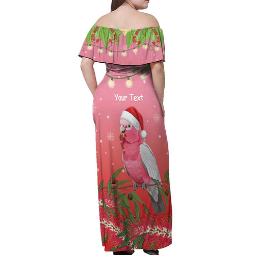 Personalised Galah Australia Christmas Off Shoulder Maxi Dress Merry Chrissie Bottlebrushes - Aussie Hoodie