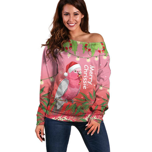 Personalised Galah Australia Christmas Off Shoulder Sweater Merry Chrissie Bottlebrushes - Aussie Hoodie