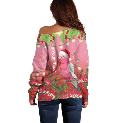 Personalised Galah Australia Christmas Off Shoulder Sweater Merry Chrissie Bottlebrushes - Aussie Hoodie