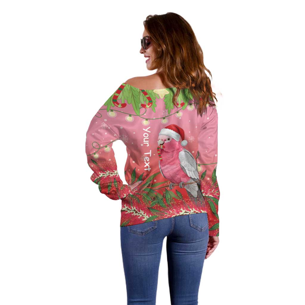 Personalised Galah Australia Christmas Off Shoulder Sweater Merry Chrissie Bottlebrushes - Aussie Hoodie