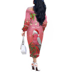 Personalised Galah Australia Christmas Off The Shoulder Long Sleeve Dress Merry Chrissie Bottlebrushes - Aussie Hoodie