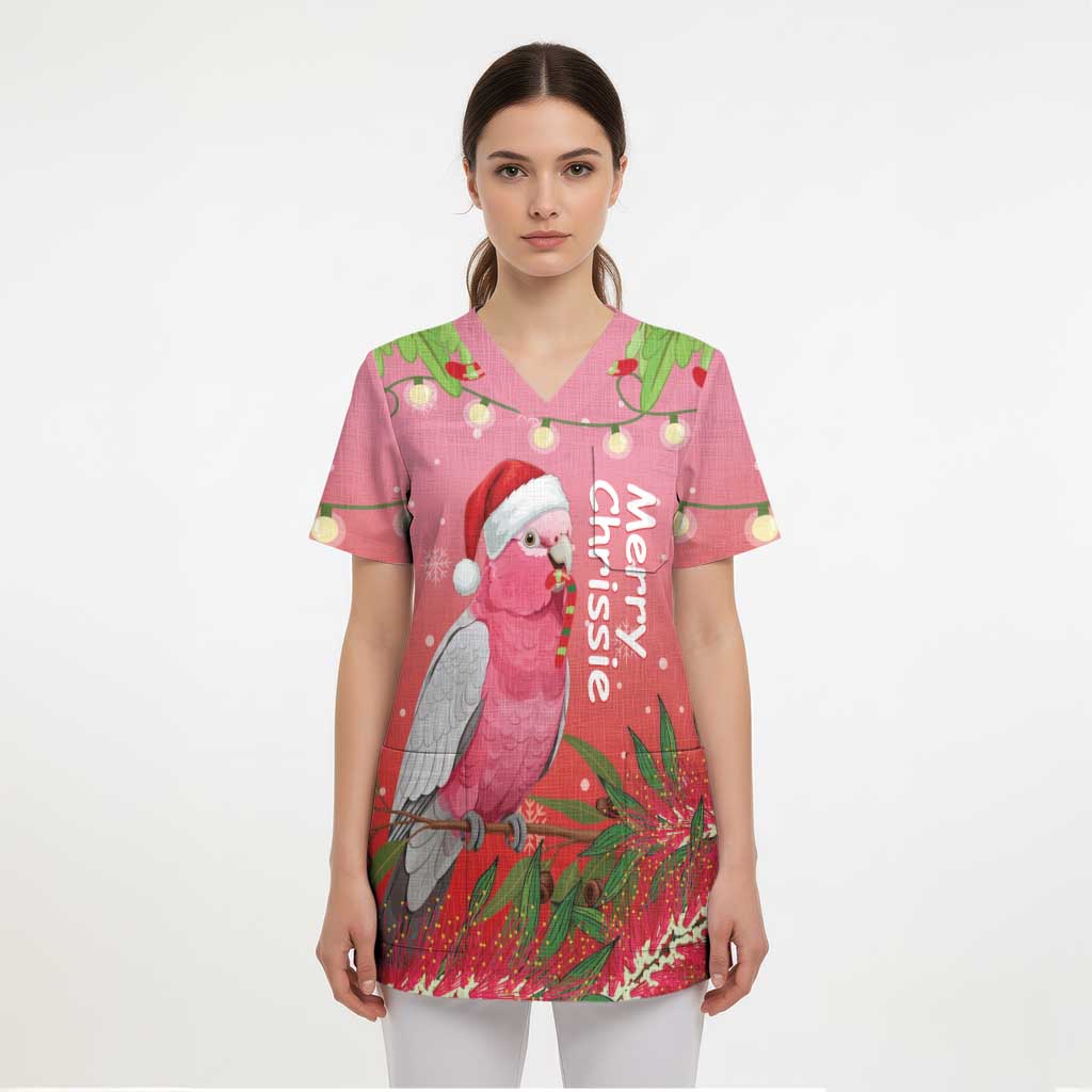 Personalised Galah Australia Christmas Scrub Top Merry Chrissie Bottlebrushes - Aussie Hoodie