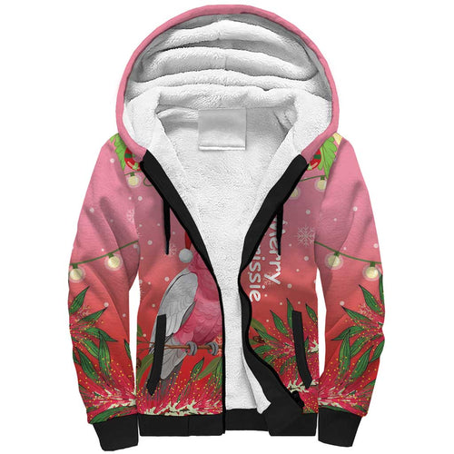 Personalised Galah Australia Christmas Sherpa Hoodie Merry Chrissie Bottlebrushes - Aussie Hoodie