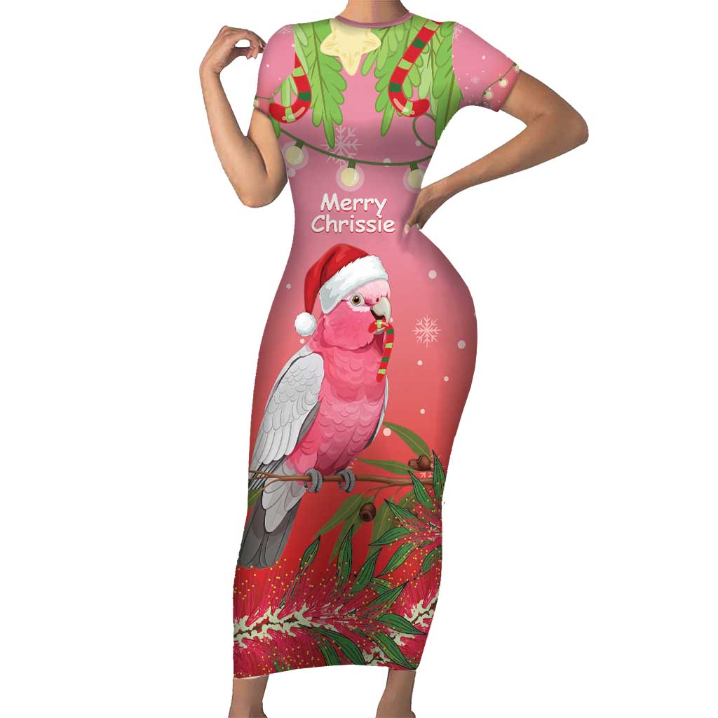 Personalised Galah Australia Christmas Short Sleeve Bodycon Dress Merry Chrissie Bottlebrushes - Aussie Hoodie
