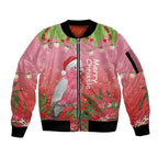Personalised Galah Australia Christmas Sleeve Zip Bomber Jacket Merry Chrissie Bottlebrushes - Aussie Hoodie