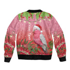 Personalised Galah Australia Christmas Sleeve Zip Bomber Jacket Merry Chrissie Bottlebrushes - Aussie Hoodie