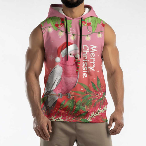 Personalised Galah Australia Christmas Sleeveless Hoodie Merry Chrissie Bottlebrushes - Aussie Hoodie