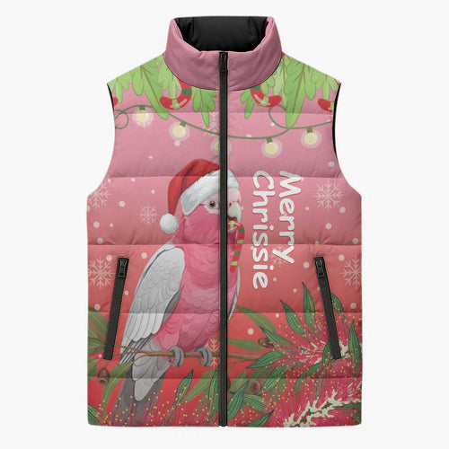 Personalised Galah Australia Christmas Sleeveless Puffer Jacket Merry Chrissie Bottlebrushes - Aussie Hoodie