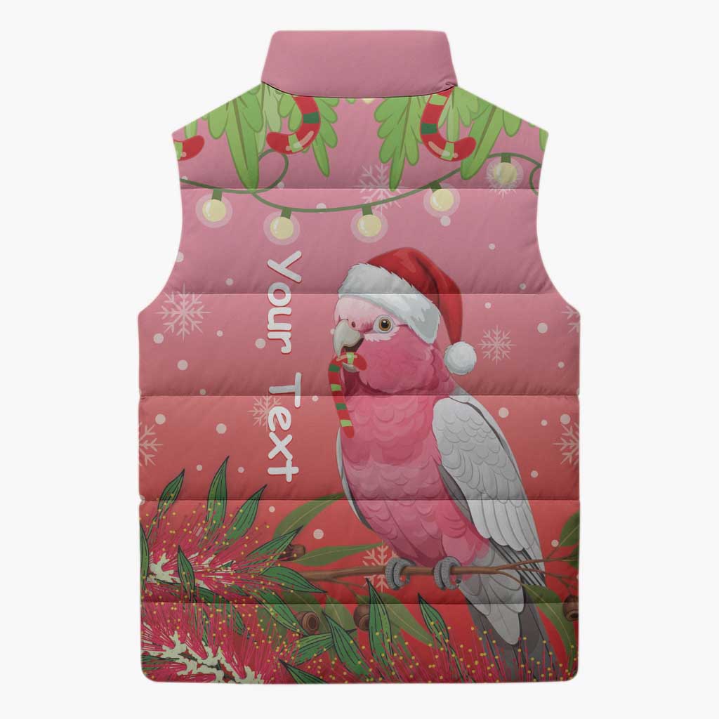 Personalised Galah Australia Christmas Sleeveless Puffer Jacket Merry Chrissie Bottlebrushes - Aussie Hoodie