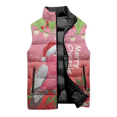 Personalised Galah Australia Christmas Sleeveless Puffer Jacket Merry Chrissie Bottlebrushes - Aussie Hoodie