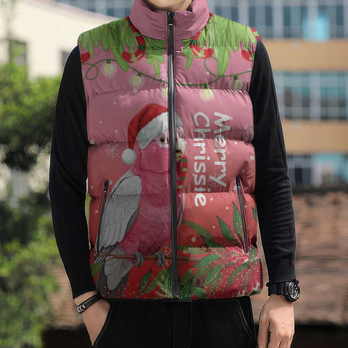 Personalised Galah Australia Christmas Sleeveless Puffer Jacket Merry Chrissie Bottlebrushes - Aussie Hoodie