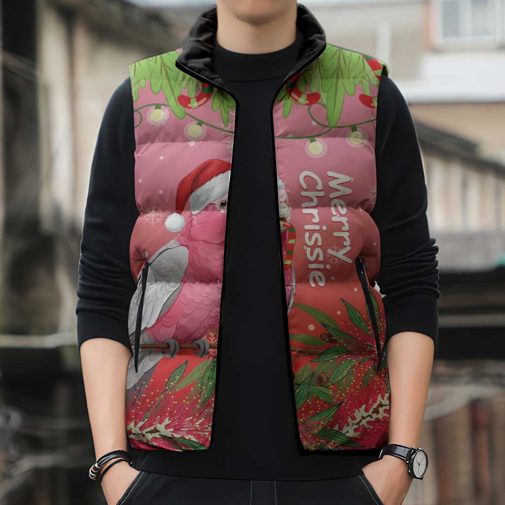 Personalised Galah Australia Christmas Sleeveless Puffer Jacket Merry Chrissie Bottlebrushes - Aussie Hoodie