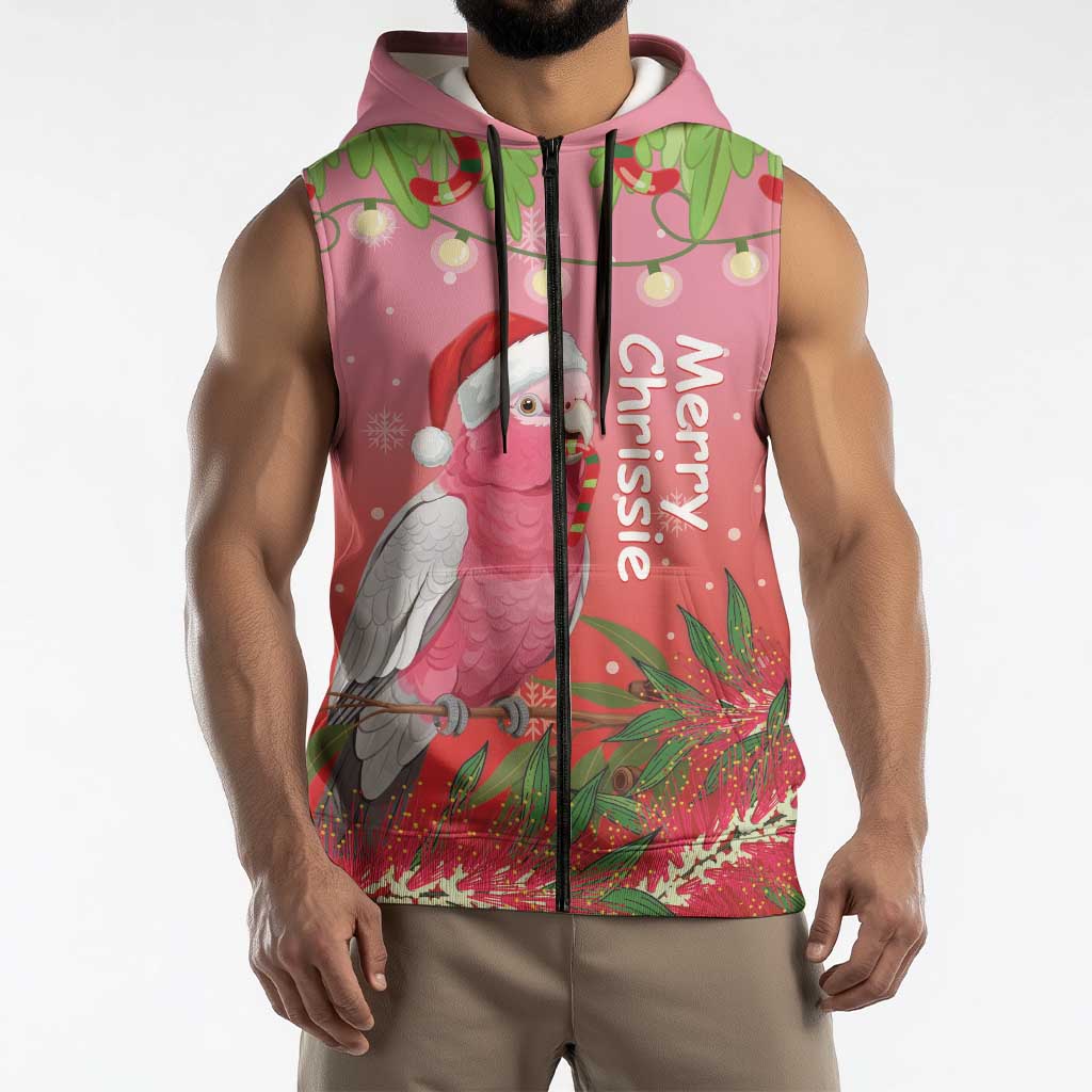Personalised Galah Australia Christmas Sleeveless Zip Hoodie Merry Chrissie Bottlebrushes LT14