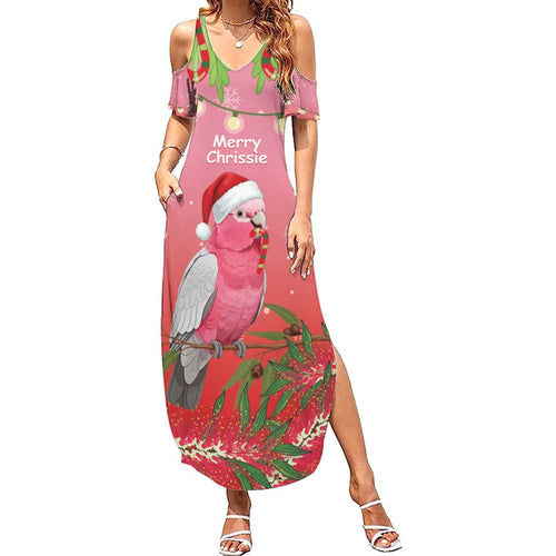 Personalised Galah Australia Christmas Summer Maxi Dress Merry Chrissie Bottlebrushes - Aussie Hoodie